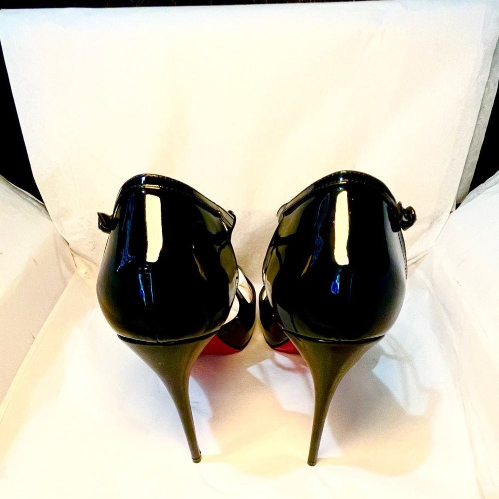 Christian Louboutin caged ankle strap peeptoe pumps. Glossy patent black 38.5 - Picture 5 of 14